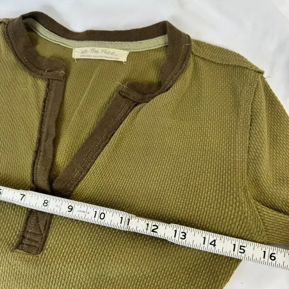 Free People XS We The Free Army Green Mikah Layering Knit Cuff Thermal Top - Picture 7 of 8